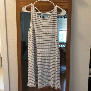 White and navy striped dress